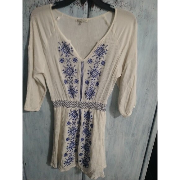 Black Swan Embroidered V-neck Summer Mini Dress Medium Cream Y2K Boho Cottage... - Picture 3 of 10